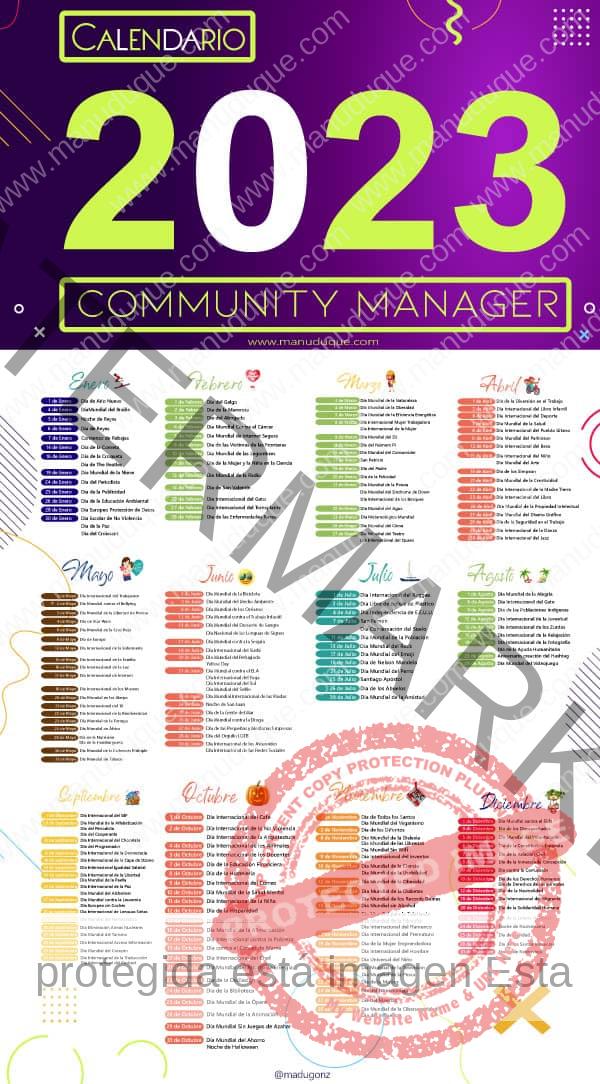 error choque Resentimiento Calendario Community Manager y Social Media 2023 +PDF - Manu Duque