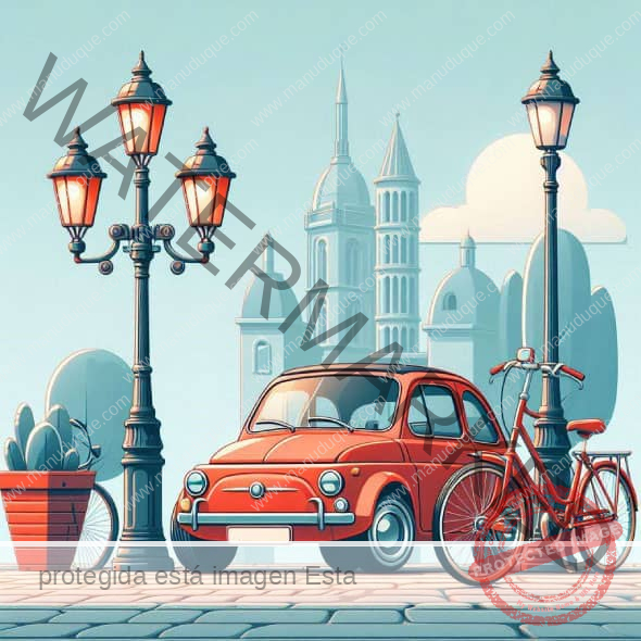 coche-rojo-bicicleta-farola